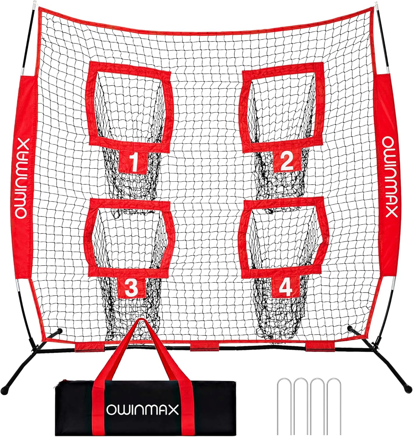 Skiennix Football Trainer Net - 6x6 Ft Target Practice with 4 Targets & Carry Bag - Black/Red for Kids