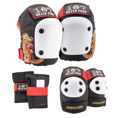 187 Killer Pads Six Pack Pad Set, Protective Gear for Elbows, Knees, and Wrists - Ideal for Skateboarding, Roller Skating, and Inline Skating (Caballero, Large-X-Large)
