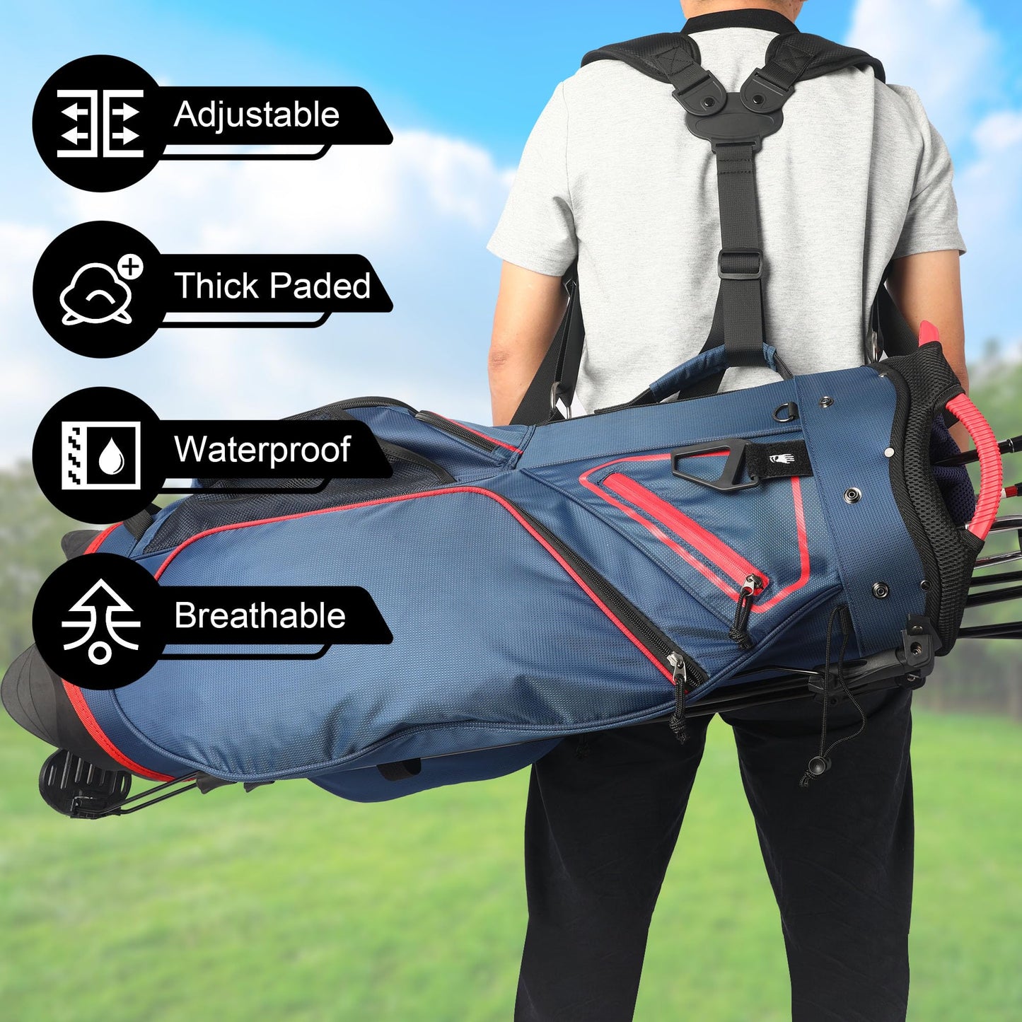 KYTAI Golf Bag Strap, Softer Padding Replacement Backpack Straps, Adjustabl Double Shoulder Straps, Durable Comfortable Golf Carry Bag Strap (Black)