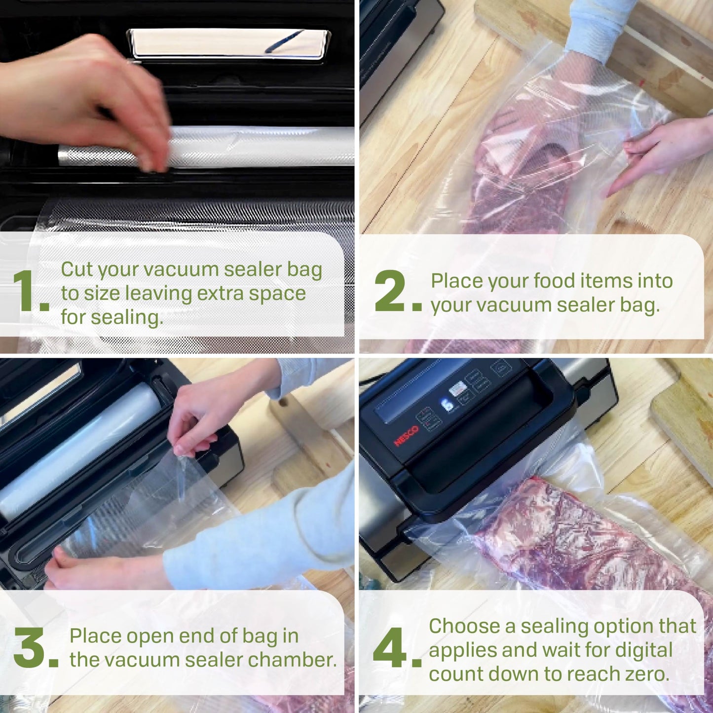 Nesco VS-07V Vacuum Sealer Bag Variety Pack, Bag/Roll Combo, Clear