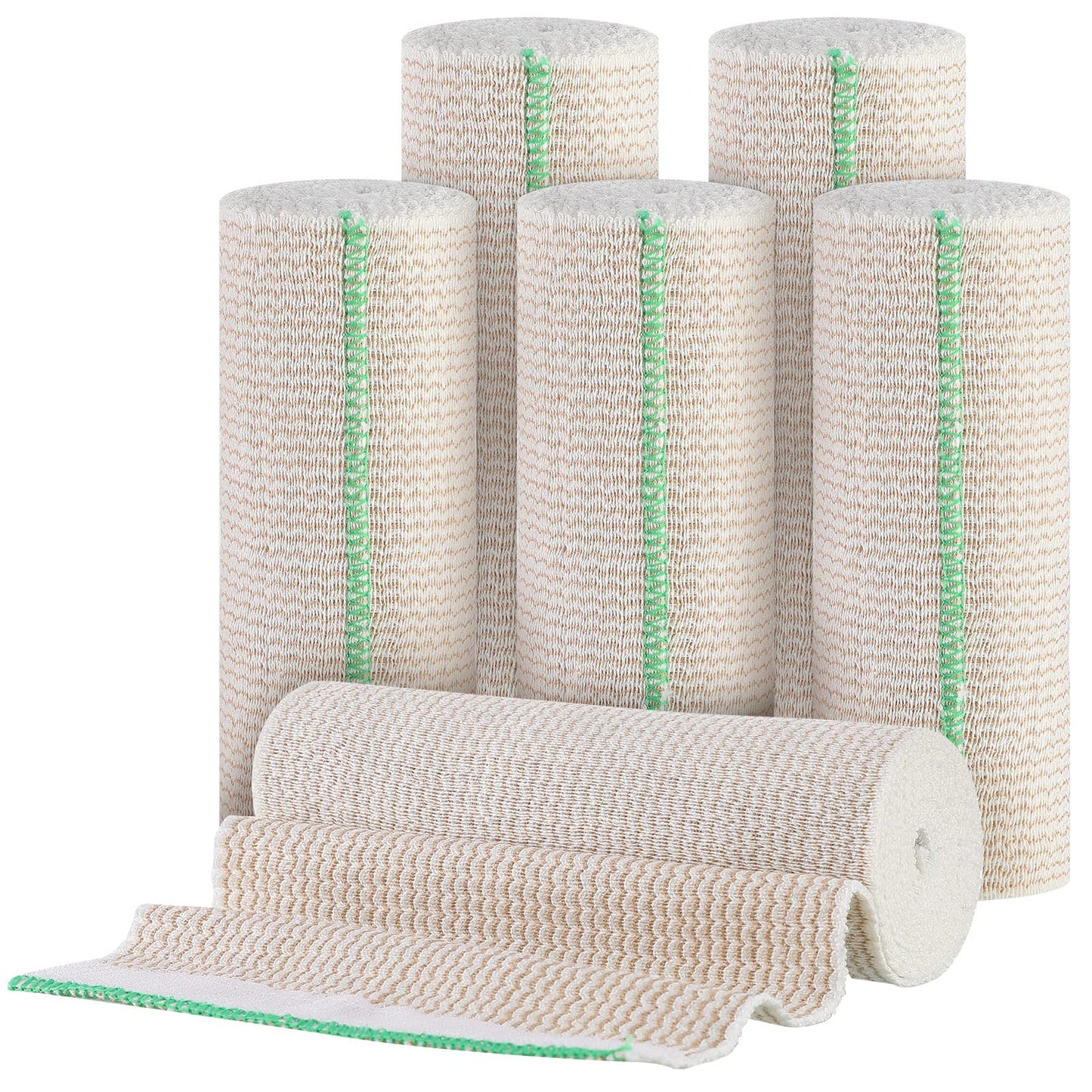 Minatee 6 Pack Elastic Bandage Wrap 6 Inch Wide Compression Elastic Bandage Wrap with Hook and Loop Fasteners at Both Ends Support and First Aid for Sports Sprained Medical and Injury Recovery