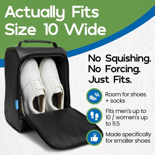 Club Doctor Golf Shoe Bag, Premium Leather-Inspired Travel Shoe Carrier, Durable Golf Shoe Organizer for Men, Women, Lightweight, Easy-to-Clean Shoe Storage with Handle-Black