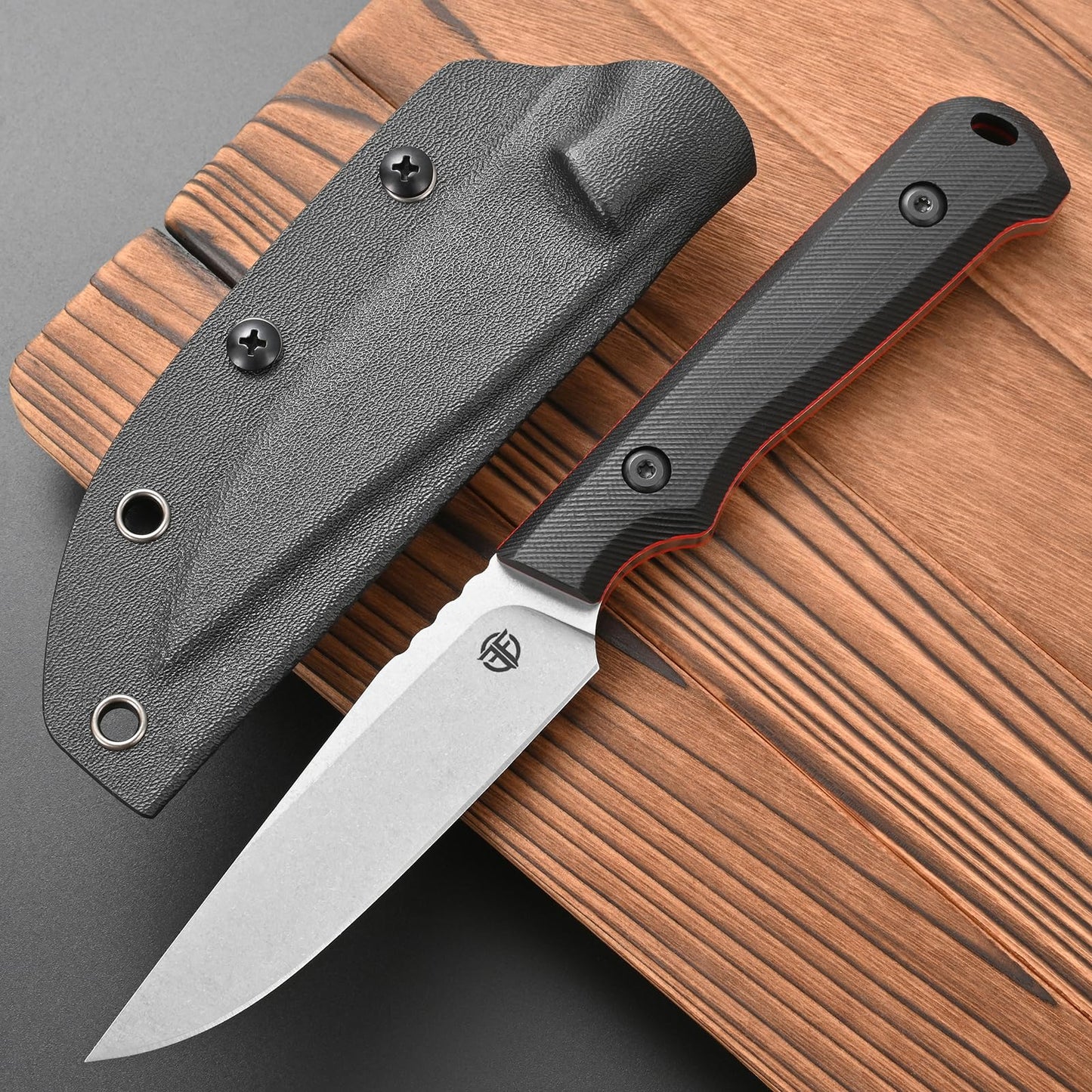 CCFFCC FF108 DC53 Stonewashed Steel Fixed Blade Knife，Double Color G10 Handle Full Tang Knife with Kydex Sheath for Outdoor Camping Hunting Working(Silver)