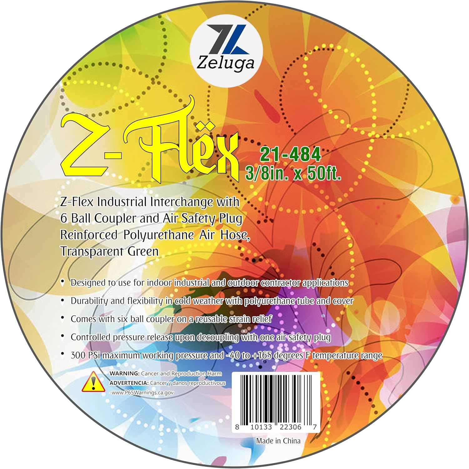 Z-Flex 1/4in. x 100ft. Reinforced Polyurethane Air Hose with Ball Coupler & Safety Plug - 300 PSI