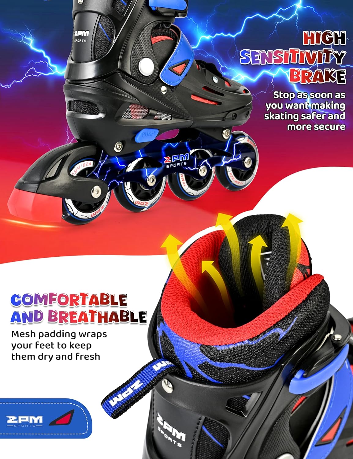 2PM SPORTS Inline Skates for Kids | Adjustable Light-Up Roller Skates for Ages 5-12