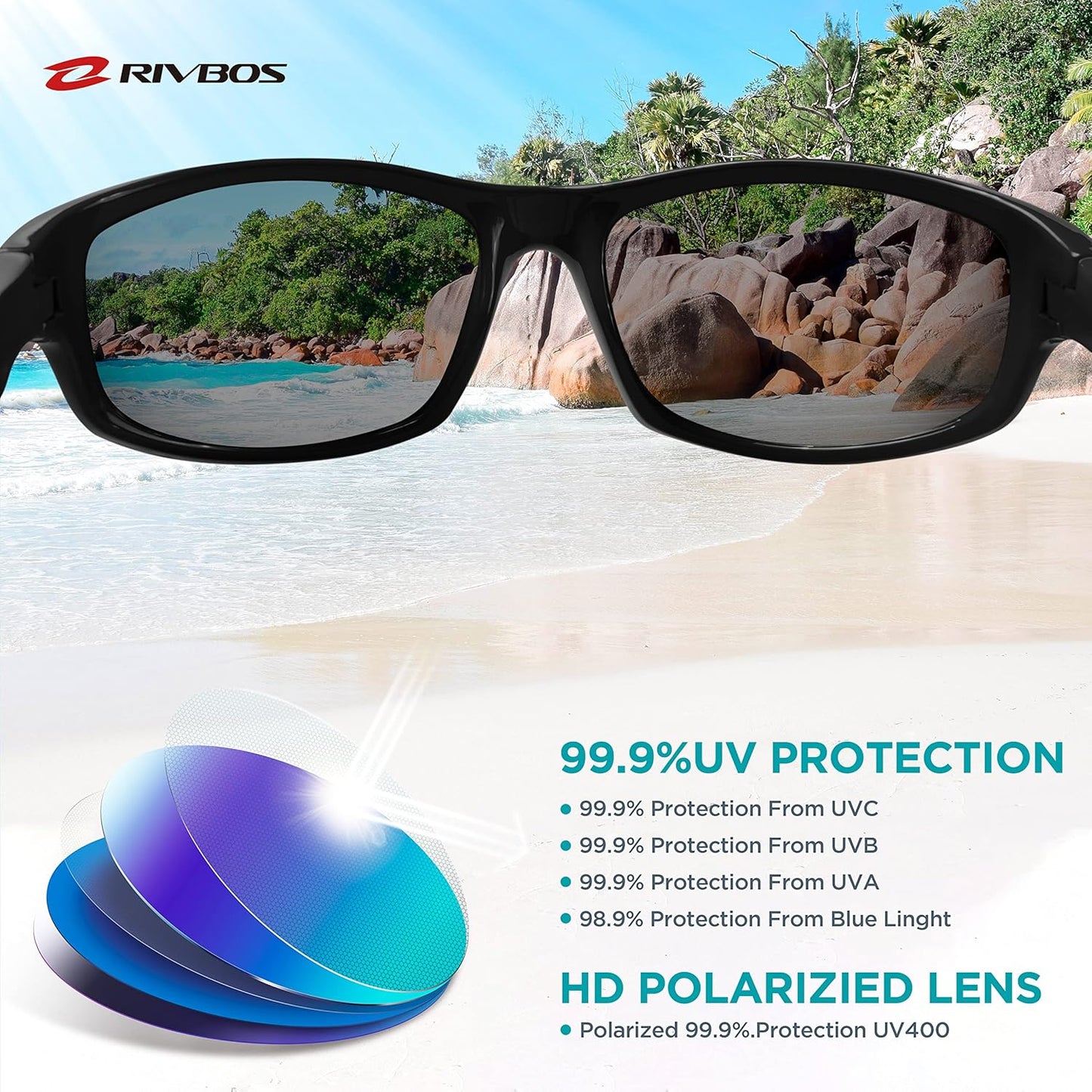 RIVBOS Kids Sunglasses - Polarized UV Protection & Flexible Rubber Design | Adjustable Strap for Boys & Girls
