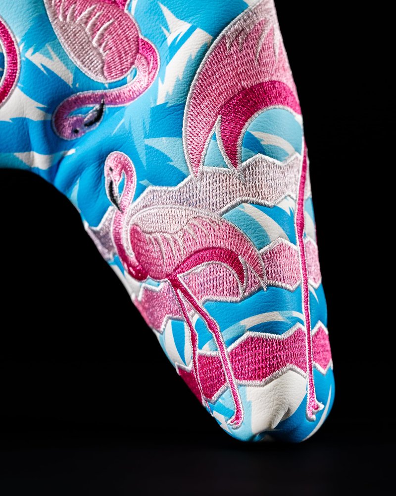 Pins & Aces LE Tropical Lawn Flamingo Head Cover - Premium, Hand-Made Leather Woods Headcover - Funny, Tour Quality Golf Club Cover - Style and Customize Your Golf Bag (Blade)
