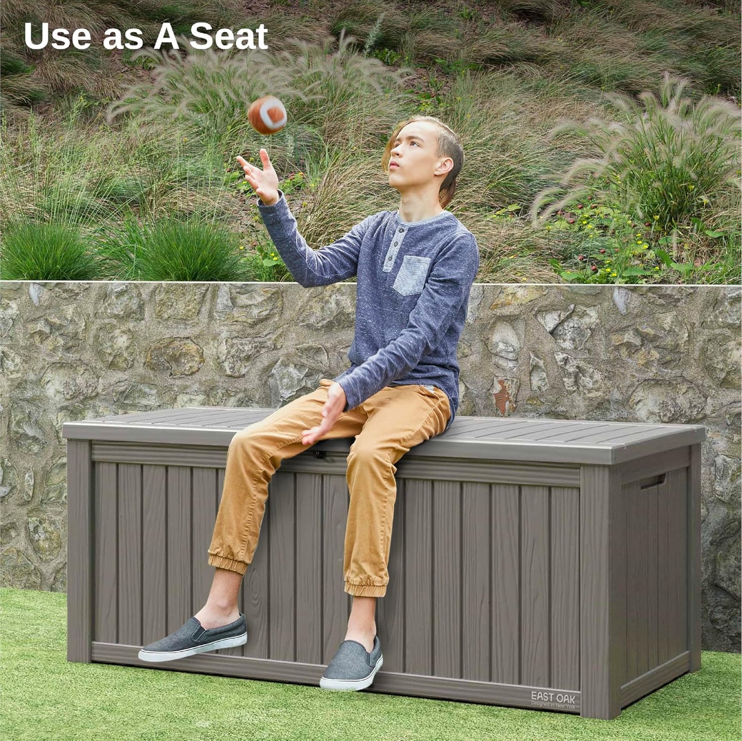 31 Gallon Waterproof Outdoor Storage Box - Lockable Resin Deck Bin for Patio Cushions & Tools - UV Resistant, Black