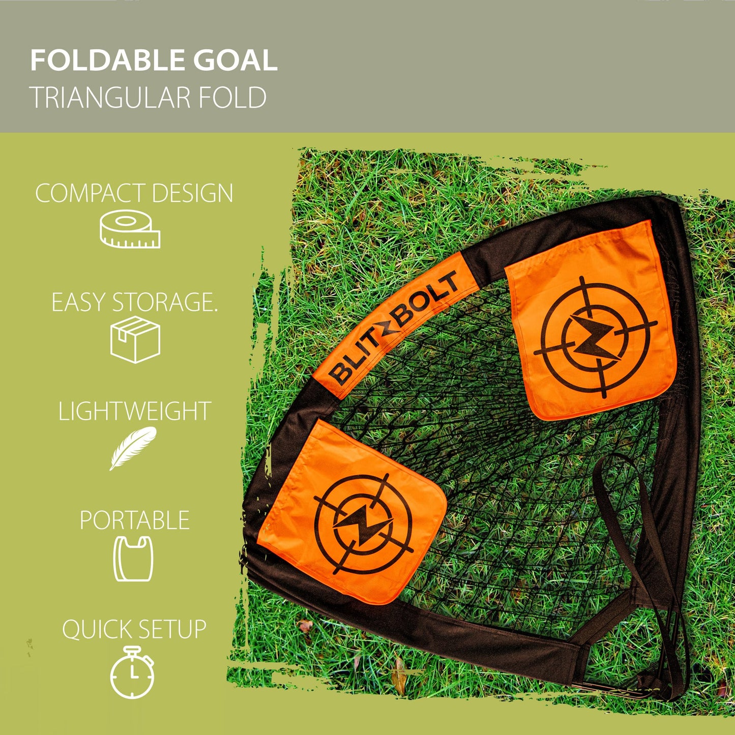 BlitzBolt Pop-Up Soccer Goal 4x3 ft (120x90 cm) – Portable, Durable, Easy Setup, Perfect for Kids and Adults Soccer Training and Games. Ideal for The Beach, Your Home and The Backyard. Great Gift.