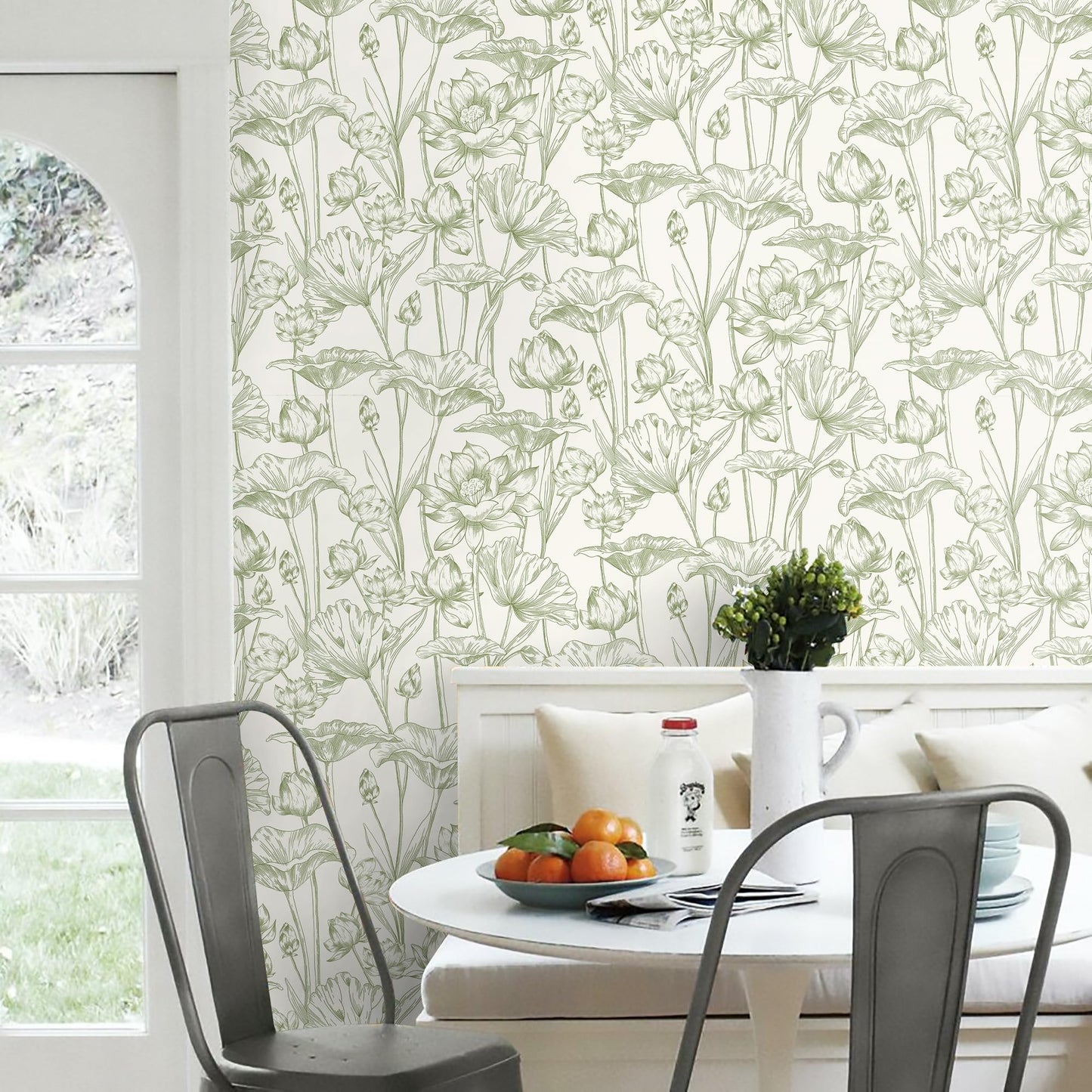 Vinjiasin Peel and Stick Wallpaper Green Floral Contact Paper Boho Modern Lotus Wall Paper for Bedroom Bathroom Living Room Self Adhesive Removable Flower Leaf 17.3"x 78.7"