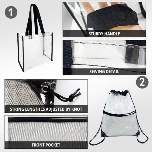 Clear Drawstring Bags by [Brand Name] - Stadium Approved Transparent Tote Bags for Events | 2-Pack