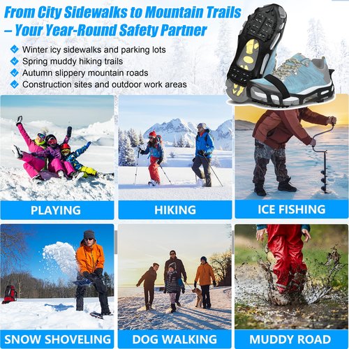 Ice Cleats Crampons for Shoes and Boots Anti Slip Snow Cleats Ice Shoes Grippers 24 Studs Crampons for Hiking Boots Women Men Ice Fishing Winter Walking Jogging