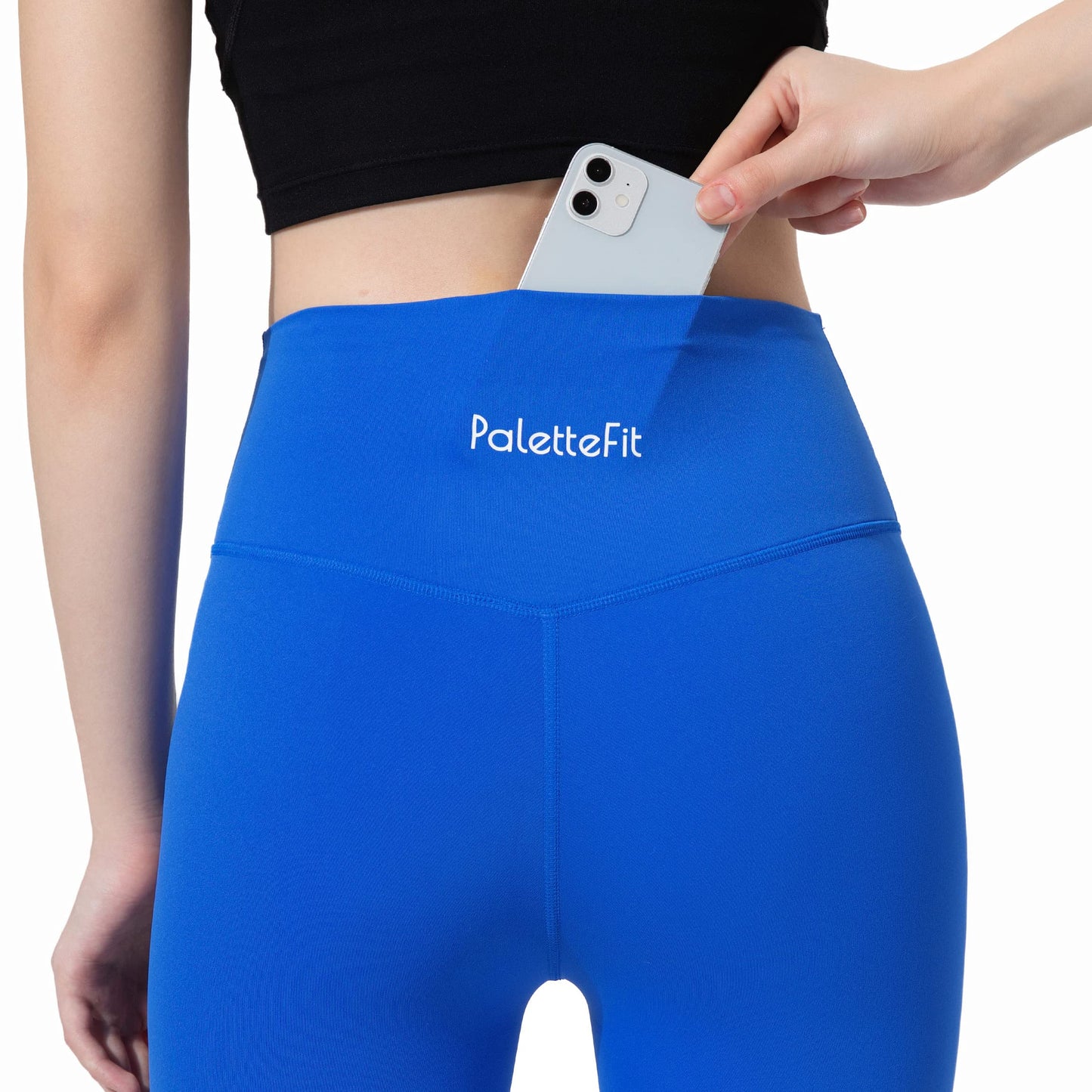 PaletteFit No Front Seam Workout Leggings for Women, High Waisted Yoga Pants with Tummy Control, 7/8 Length Leggings with Hidden Pocket (Speedy Blue, XL)