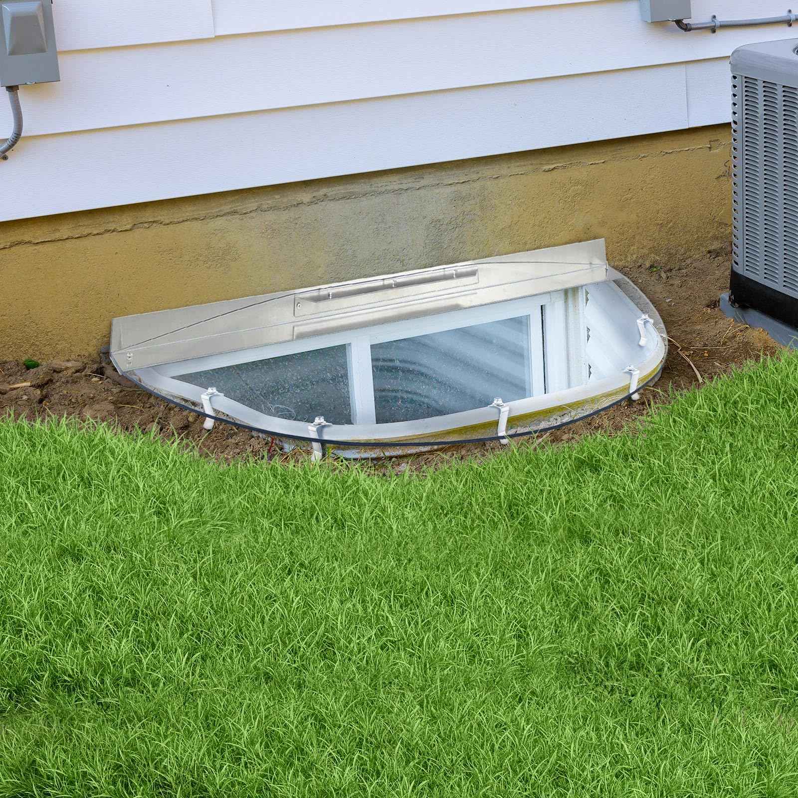 42" W x 17" L Sloped Heavy Duty Egress Window Well Covers with Rust-free Aluminum Bracing UV Resistant Clear Elongated Polycarbonate Basement Outside Window Cover Against Debris for Garden Yard