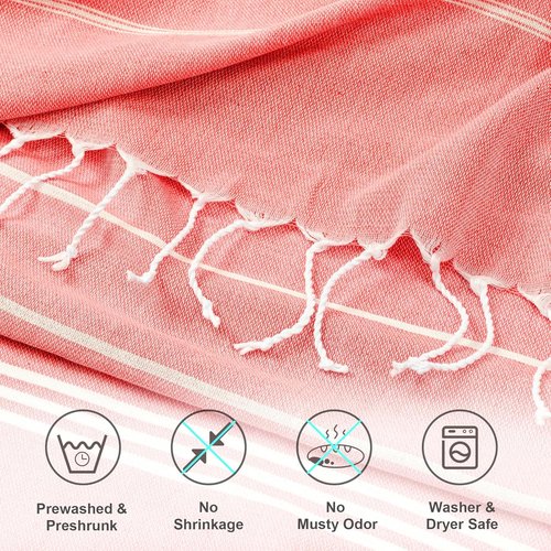 Aegero Turkish Beach Towel - Oversized 36"x71" Quick Dry Sand-Free Lightweight Coral Travel Essential
