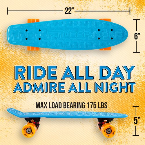 Flybar 22 Inch Kids Skateboard – Mini Cruiser Skateboards for Kids Ages 6-12, Outdoor Toys, Lightweight, Durable, Non-Slip Deck, ABEC-7 Bearings, Holds up to 175 lbs (Blue Orange)