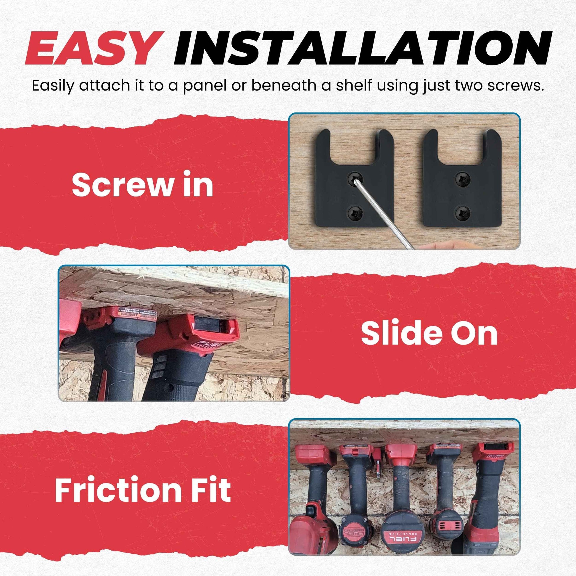 Commander Tool & Garage Organization | Milwaukee Tool Holder, Mounting Plate/Wall Mount, Tool Organizer, and Storage System for M18 Power Tools (Black, Pack of 10)