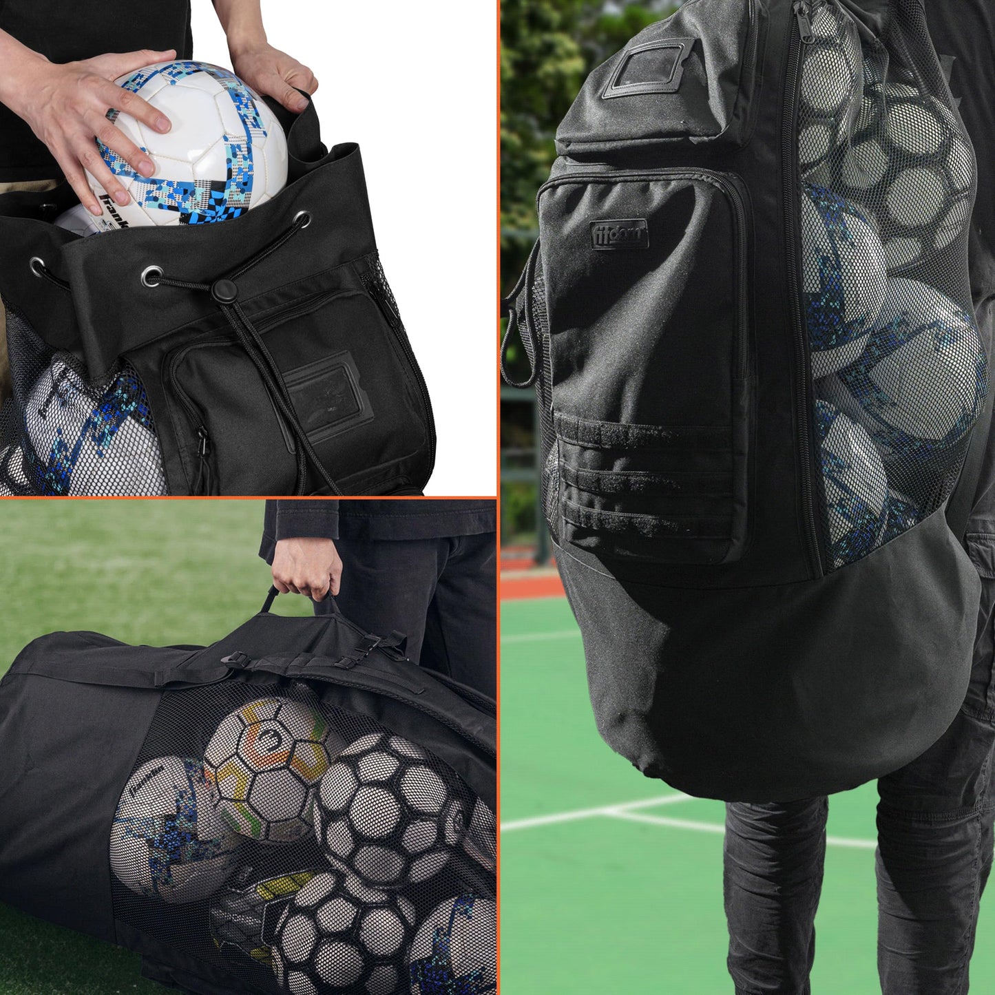 Fitdom Heavy Duty XL Soccer Mesh Equipment Ball Bag, Adjustable Backpack