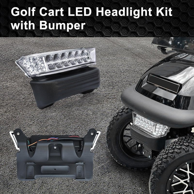 Orle Oko Golf Cart Precedent LED Headlight Light Kit Compatible with Club Car Precedent 2004-Up Front Replace Head Light 12V Light Kit Assembly with Bumper For Club Car Precedent Gas and Electric