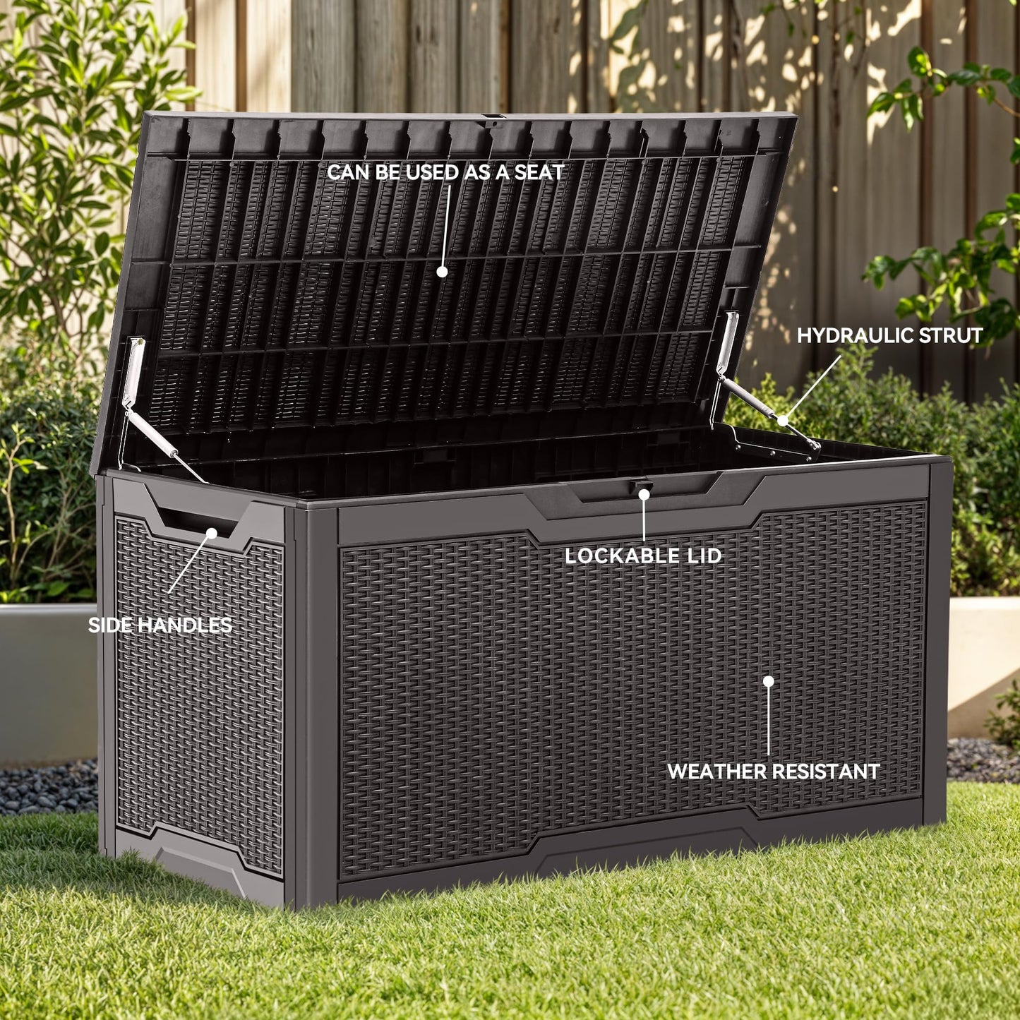 YITAHOME 100 Gallon Large Deck Box, Outdoor Resin Storage Boxes for Patio Furniture, Outdoor Cushions, Garden Tools, Water Resistant and Lockable