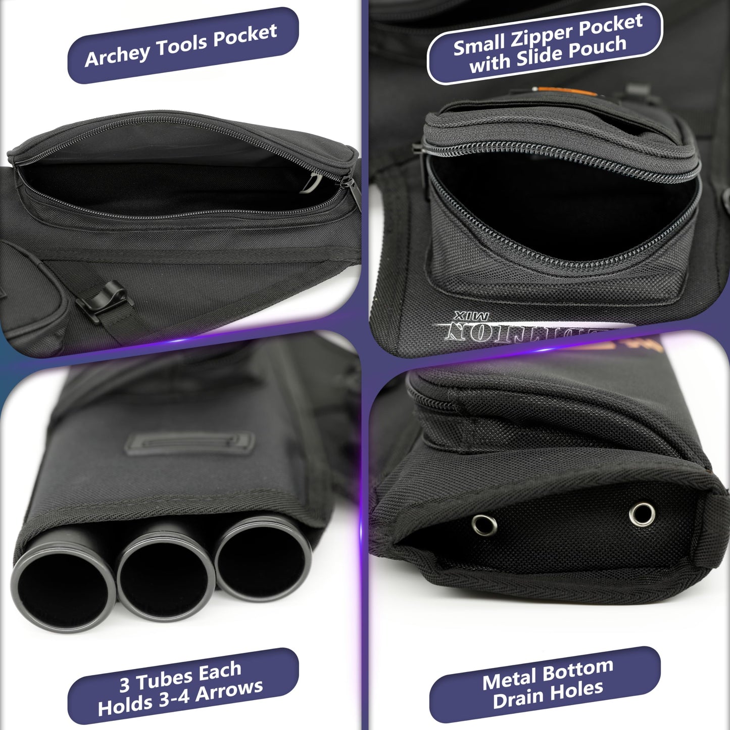 SUNYA Archery Hip Quiver for Arrows. Includes 3 Tubes, Tab and Release Pockets and Nylon Belt. Fit for Target Archery (Black)