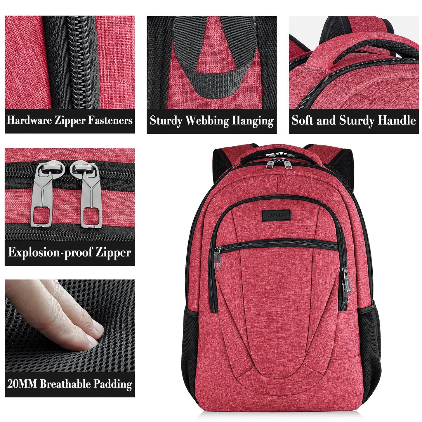 BIKROD Unisex Rose Laptop Backpack, Suitable for College Students, 17-inch Laptop Compartment, Spacious Interior, USB Charging Port, Anti-Theft Design, Comfortable Back Panel