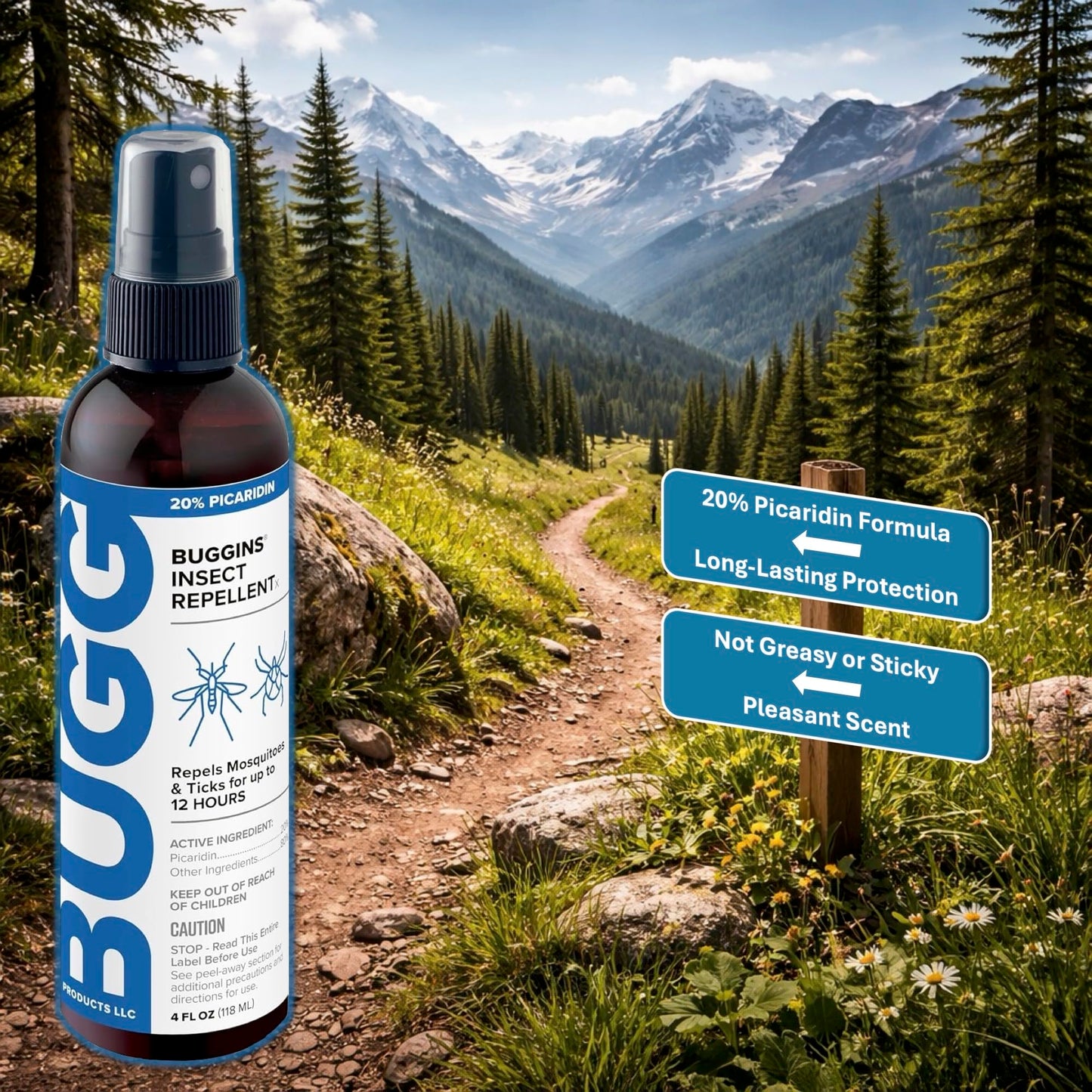 BUGGINS Insect Repellent Spray - 20% Picaridin - 4 oz Pump Bottle
