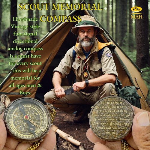 Scout Compass with Oath Message – Solid Brass Pocket Compass for Boys, Teens & Scouts | Inspirational Keepsake Gift for Eagle Ceremony, Graduation, Hiking, Camping, Outdoor Adventures, Promotion Gift