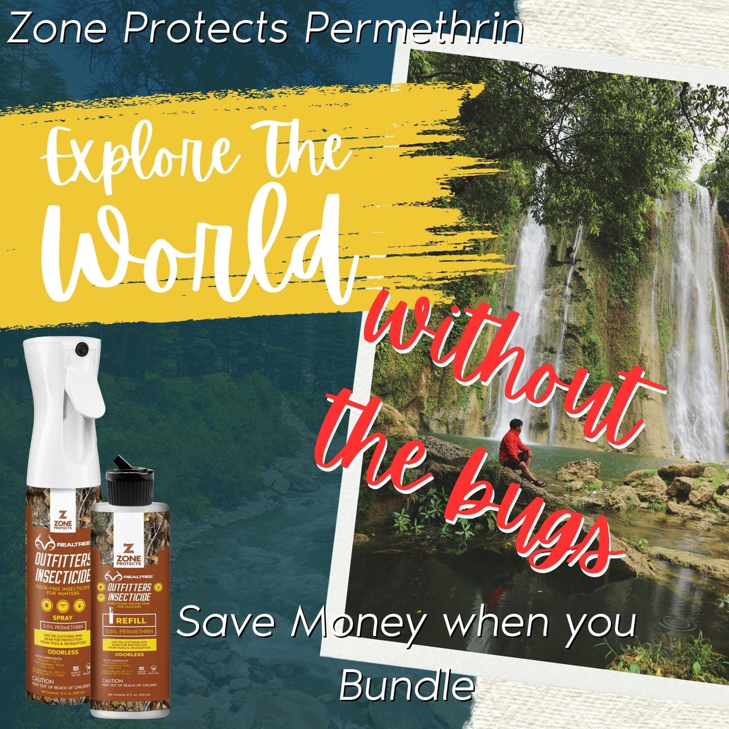 Zone Protects Realtree Invisible Hunter Permethrin Insecticide - 10oz Continuous Spray, Protects Gear & Tents, 0.5% Permethrin, Kills on Contact