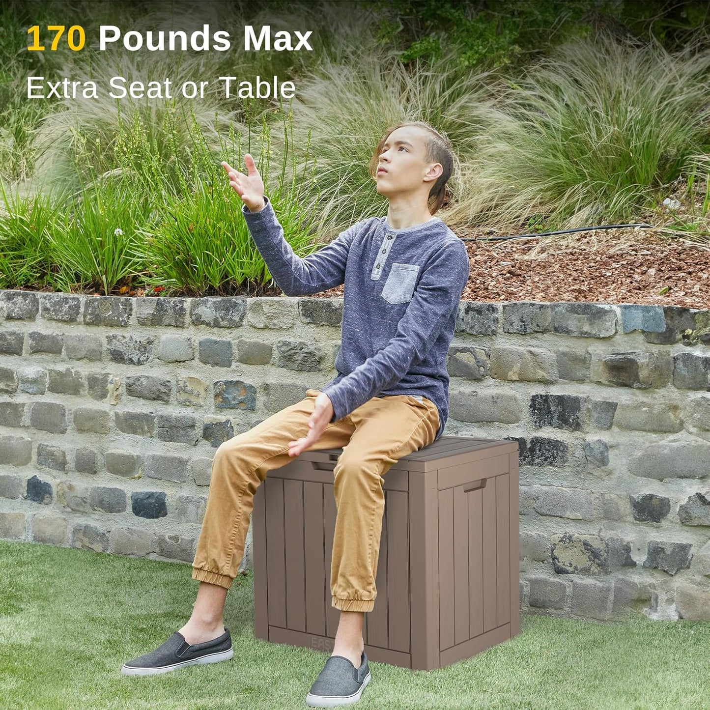 31 Gallon Waterproof Outdoor Storage Box - Lockable Resin Deck Bin for Patio Cushions & Tools - UV Resistant, Black