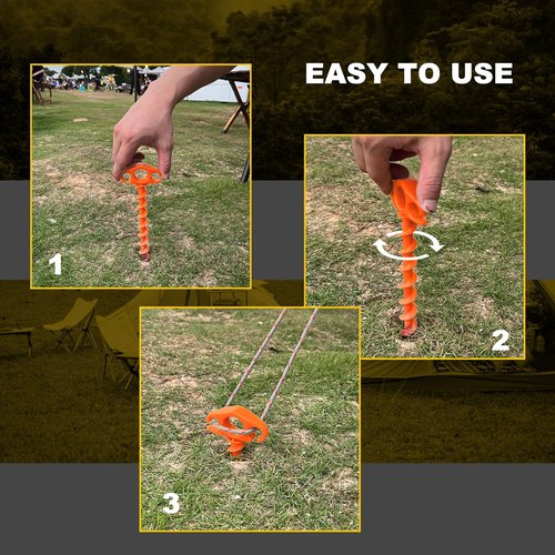 COBARYEN Tent Stakes Ground Anchors Screw in, 10 Pack Sand Stakes for Beach 9.4 Inch Heavy Duty Spiral Tent Pegs for Camping, Party, Hiking, Outdoor Decoration (10, Orange)