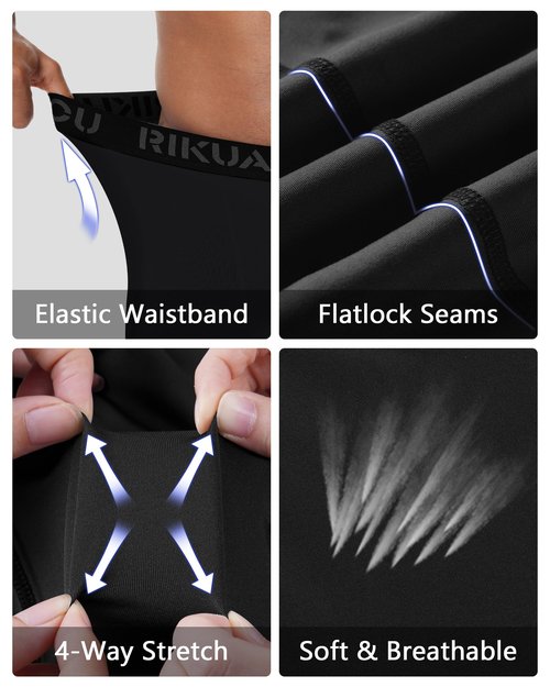 RIKUAOU 3 Pack Men's Compression Pants, Athletic Leggings Base Layer, Cool Dry Workout Tights for Running Sports Gym Black/Black/Black