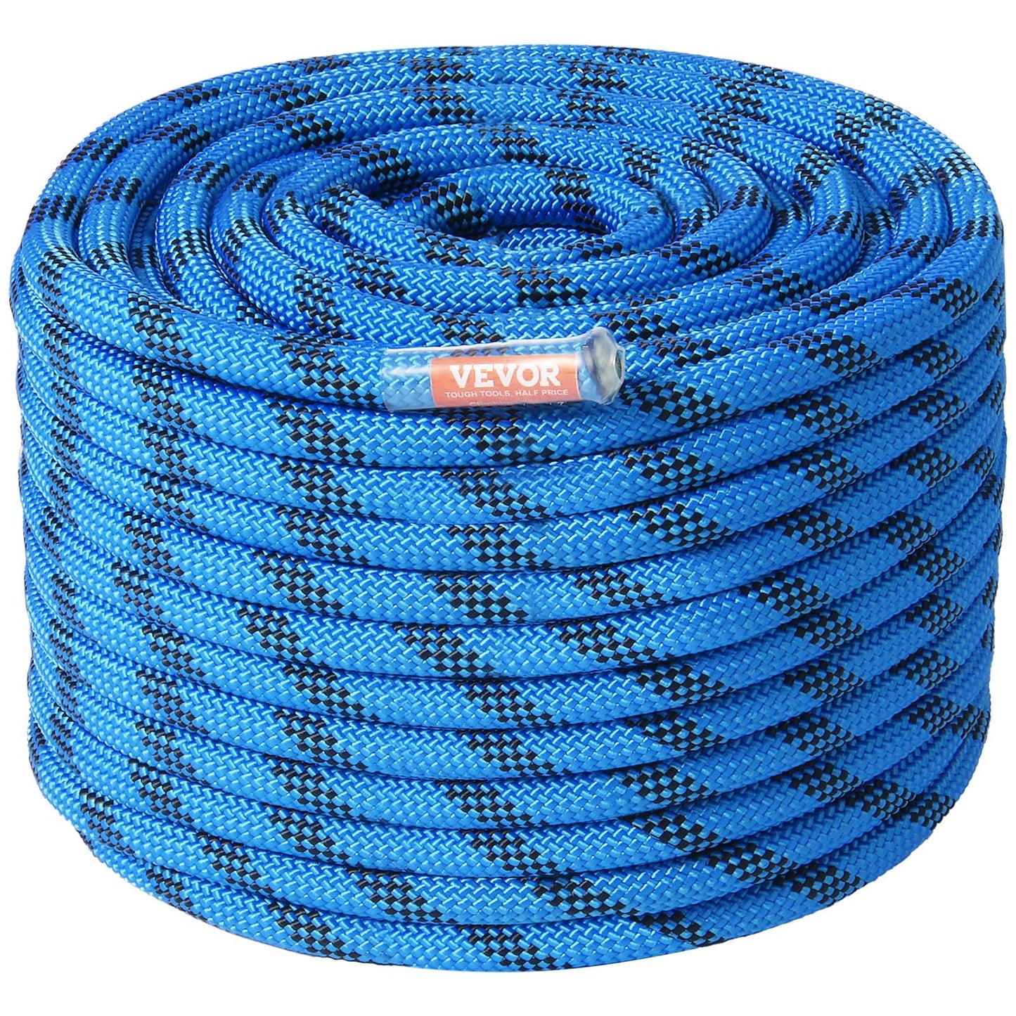 VEVOR 12.7mm Static Climbing Rope, 45.7M(150ft) Outdoor Rock Climbing Rope 30KN Breaking Tension, Fiber Rope for Escape, Rappelling, Fire Rescue, Blue