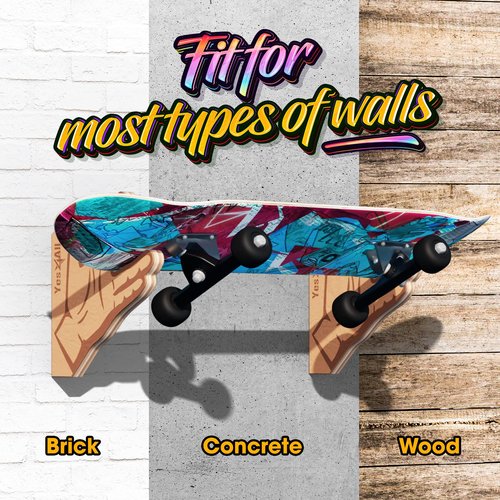 Yes4All Unique Wooden Skateboard Rack, Wall Mounted Longboard Storage for Home Decor and Garage Organizer