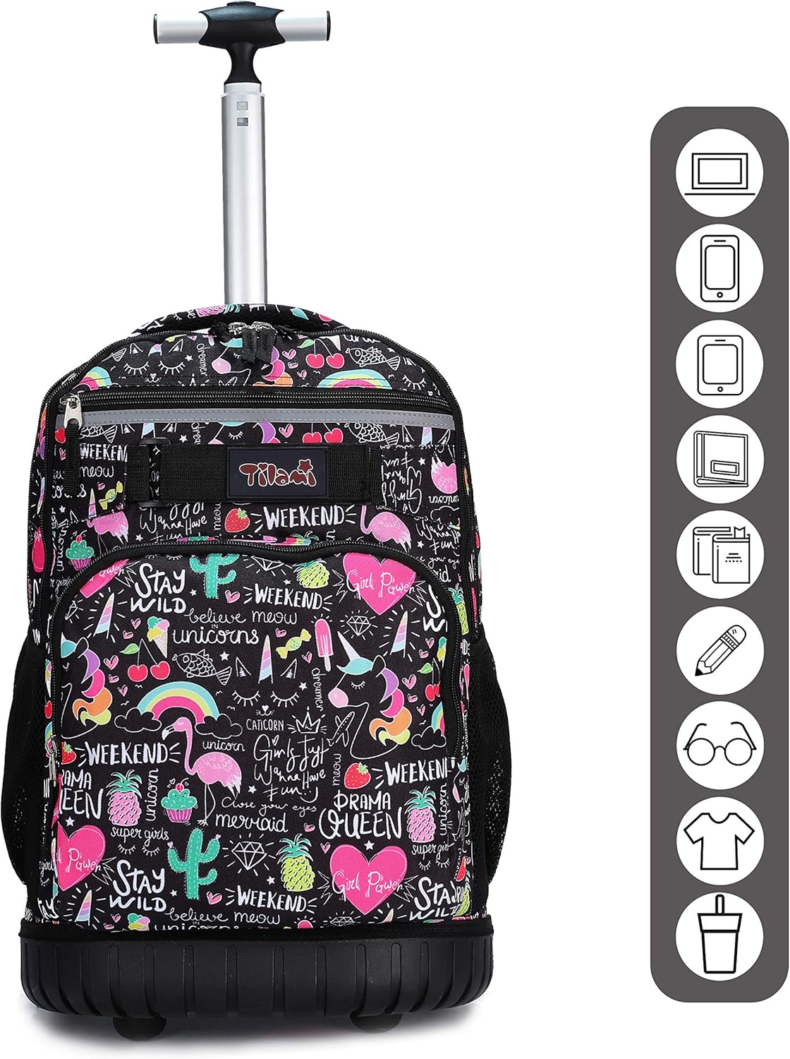 Tilami Rolling Backpack - 19-Inch Wheeled Laptop Bag with Lunch Bag | Insulated Design