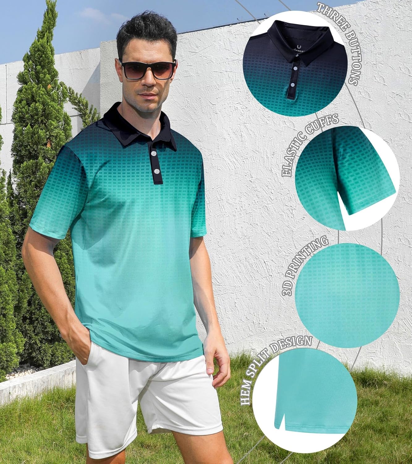 Uideazone Men's Golf Shirt - Moisture-Wicking Dry Fit Athletic Polo - 3D Print Short Sleeve