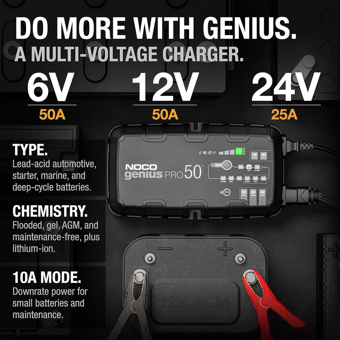 NOCO GENIUSPRO50 Smart Battery Charger | 50A 6V/12V/24V with Overcharge Protection & Thermal Compensation