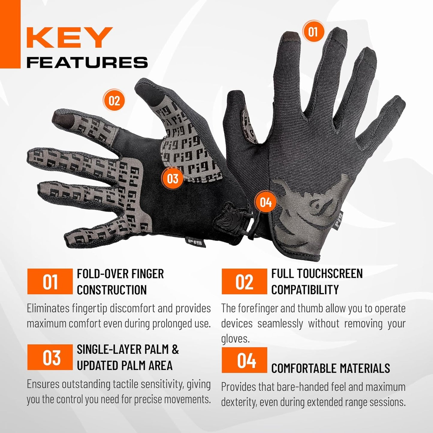 PIG Delta Tactical Gloves - Touchscreen Compatible, High Dexterity for Shooting | 1 Pair