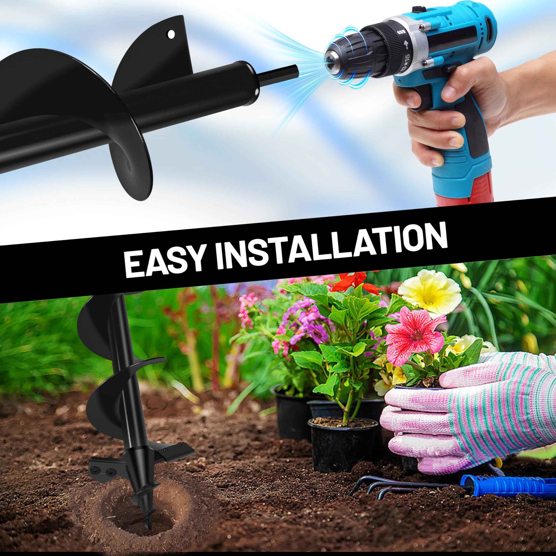 Lauyeboho 4x16 Upgraded Post Hole Auger - Auger Drill Bit for Planting,Spiral Drill Bit for Planting-Heavy-Duty Spiral Blade Garden Drill Bit for 3/8" Hex Drive Drill