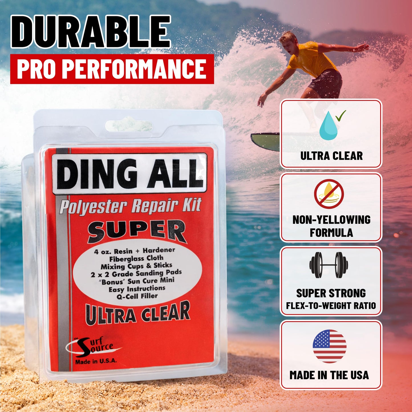 4 Oz All Super - Epoxy Polyester Resin for Surfboard Fiberglass Repair Kit