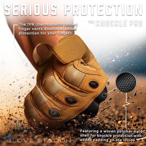 Glove Station Touchscreen Gloves for Men - Hard Knuckle Protection for Motorcycle, Airsoft & Outdoor Work | Tan, Medium