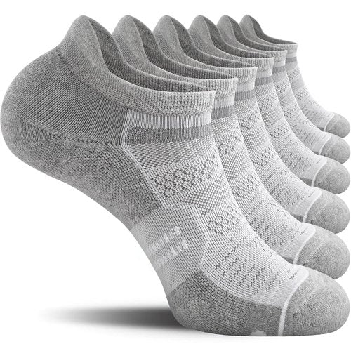 CS CELERSPORT 6 Pack Men's Running Ankle Socks with Cushion, Low Cut Athletic Sport Tab Socks, Light Grey, Shoe Size: 9-12