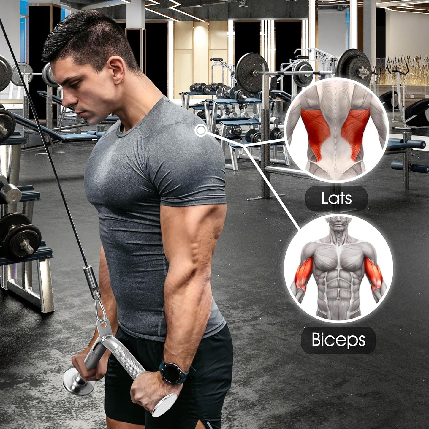 Yes4All Cable Machine Attachment - Versatile Row Handles, Tricep Rope & Straight Bar | Supports 880 LB for Home Gym