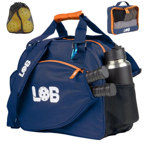 LOB Pickleball Bags for women men Tote Carry Bag with Bottle Holders, Fits 2 Paddles, 2pc Accessories (Pouch, Mesh Ball Bag), Durable Lightweight, BLUE and ORANGE