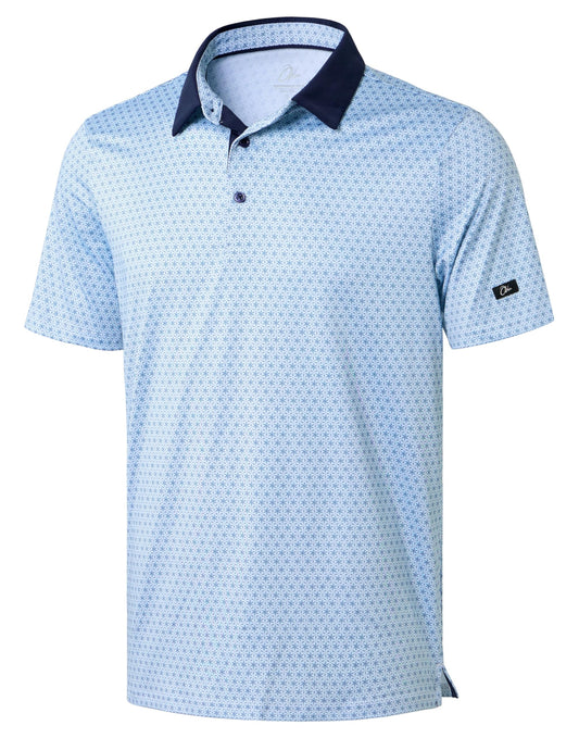 Obla Mens Golf Polo Shirts Short Sleeve Dry Fit Performance Moisture Wicking Casual Print Collared Golf Shirts for Men(Blue Flower_M)