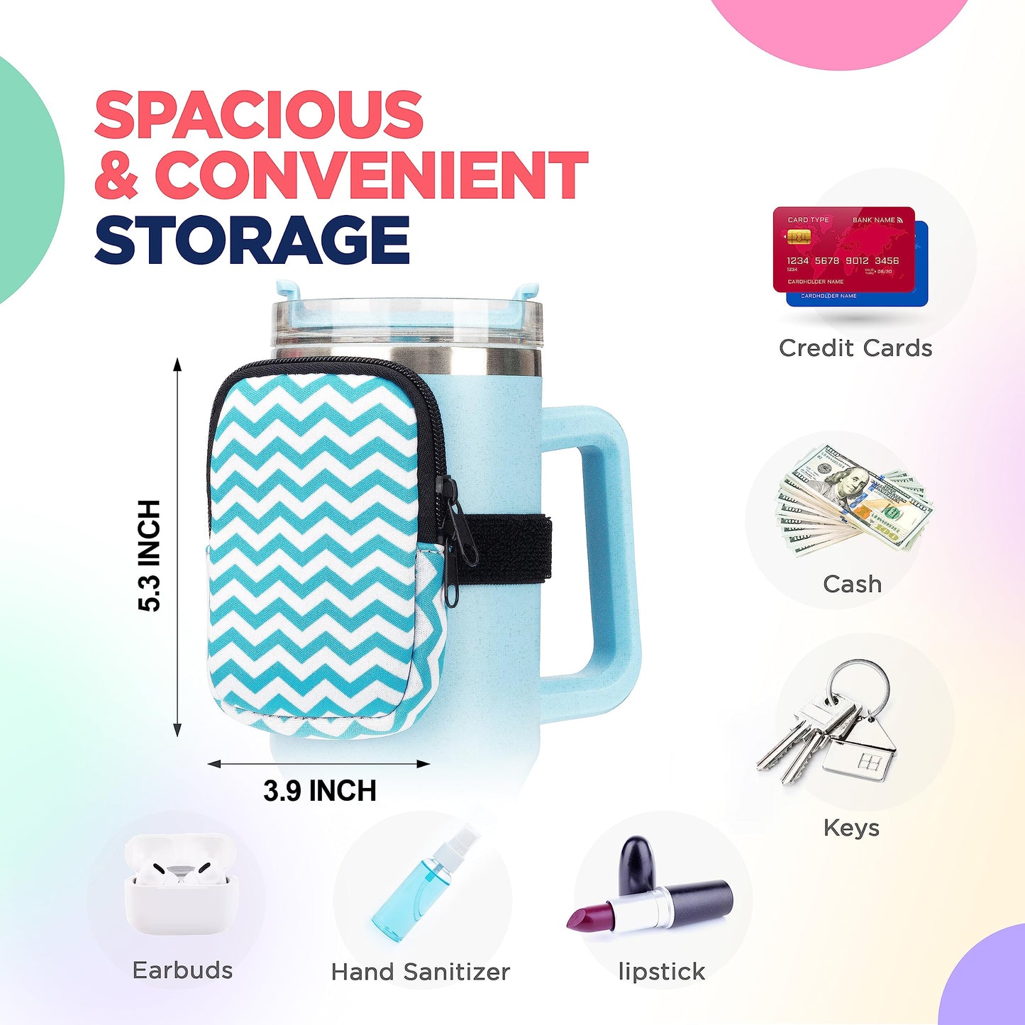 Water Cup Bottle Pouch Accessory | Compatible with Stanley Tumbler| Great for Workouts, Gym, Running, Walking, Sports| Keeps Cards, Keys, and Earphones Safe| Fun and Cute Designs (Soccer)
