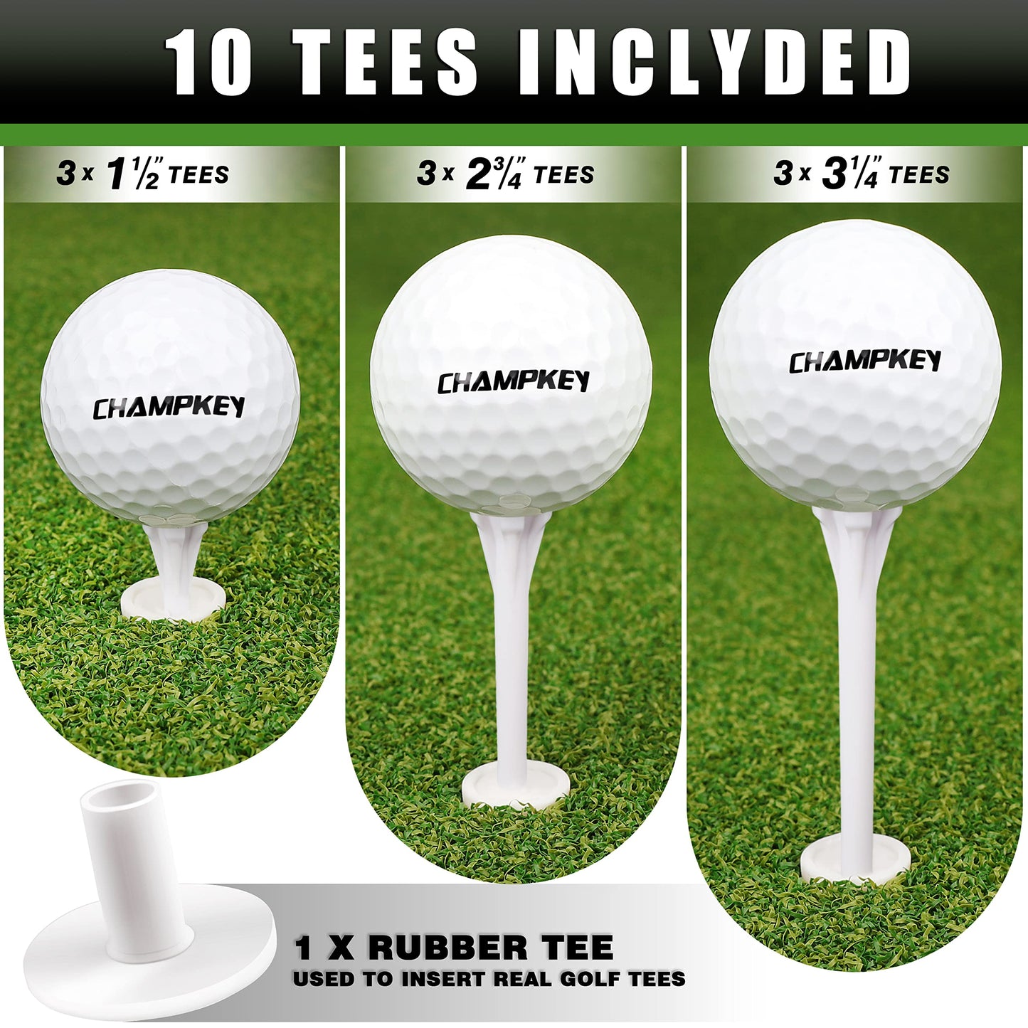 CHAMPKEY Dual-Turf Golf Hitting Mat | Come with 9 Golf Tees & 1 Rubber Tee | Heavy Duty Rubber Backing Golf Practice Mat Ideal for Indoor & Outdoor Training（13"x17", PRO Version）