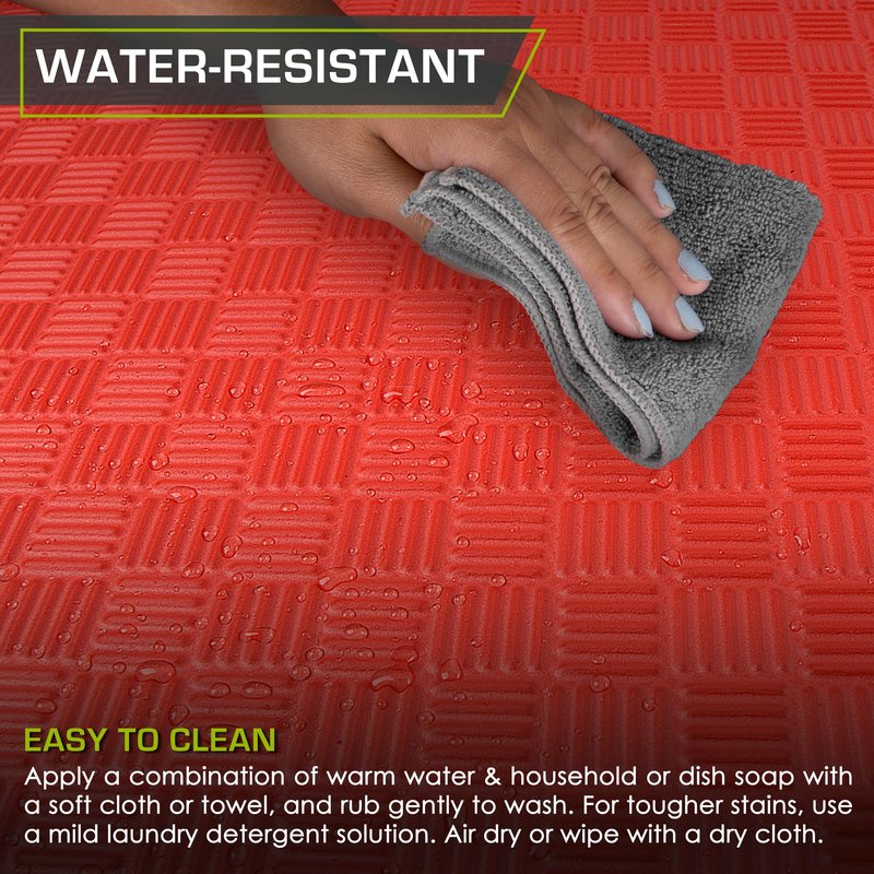 ProsourceFit Exercise Puzzle Mat ½-inch, Checkered EVA Foam Floor Tiles w/Non-Slip Texture, Interlocking Design for Adjustable Gym Surfaces, Shock Absorbing, Red, 24 Sq Ft - 6 Tiles