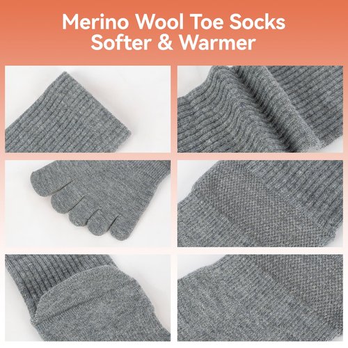 Magifuls Merino Wool Toe Socks For Men And Women Hiking Crew Socks Moisture Wicking Five Toe Design,2 Pairs