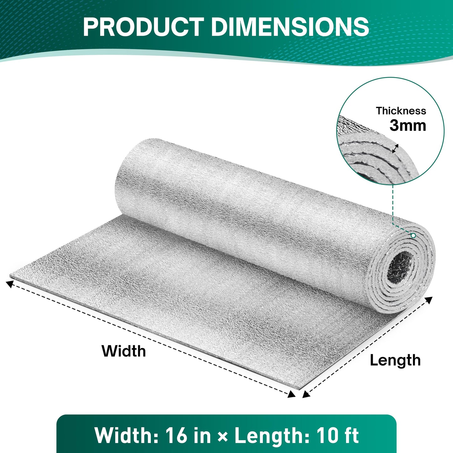 HADOR Window Insulation for Winter, Reflective Insulation Roll 16 in X 10 Feet, Double-Sided Aluminum Foam Core Radiant Barrier Kit for RV and Skylight Windows, 1 Roll